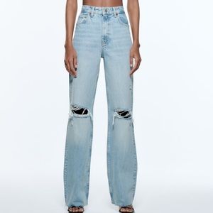 ZARA Ripped Wide Leg Jeans